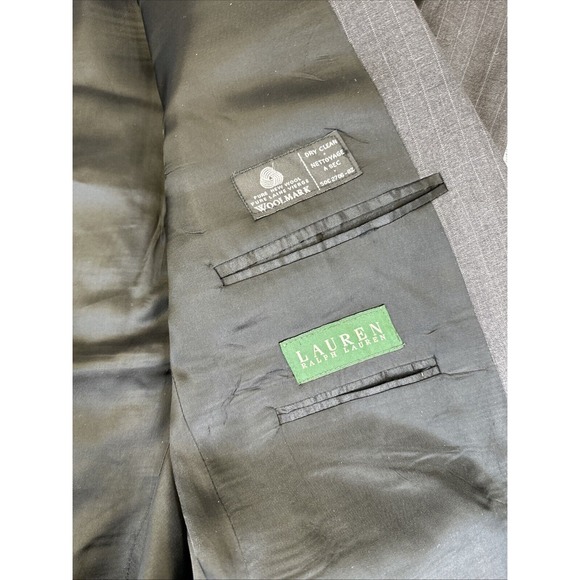 Mens Ralph Lauren Blazer Sport Coat Sport Jacket Wool 44R Black Striped - Picture 8 of 11